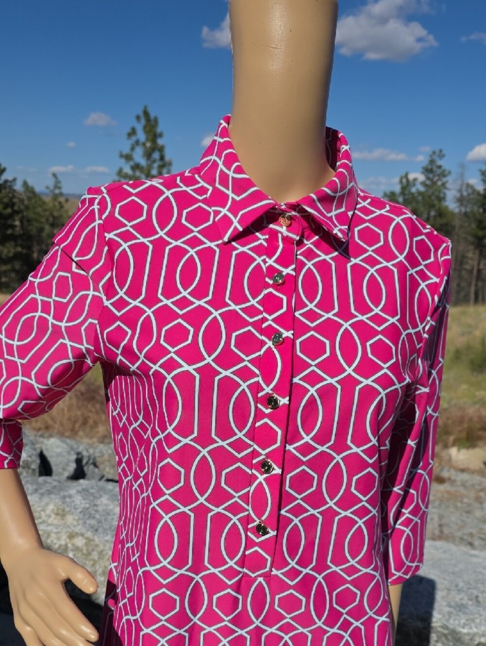 Jude Connally Hot Pink Geometric Shirt Dress - Picture 3 of 5